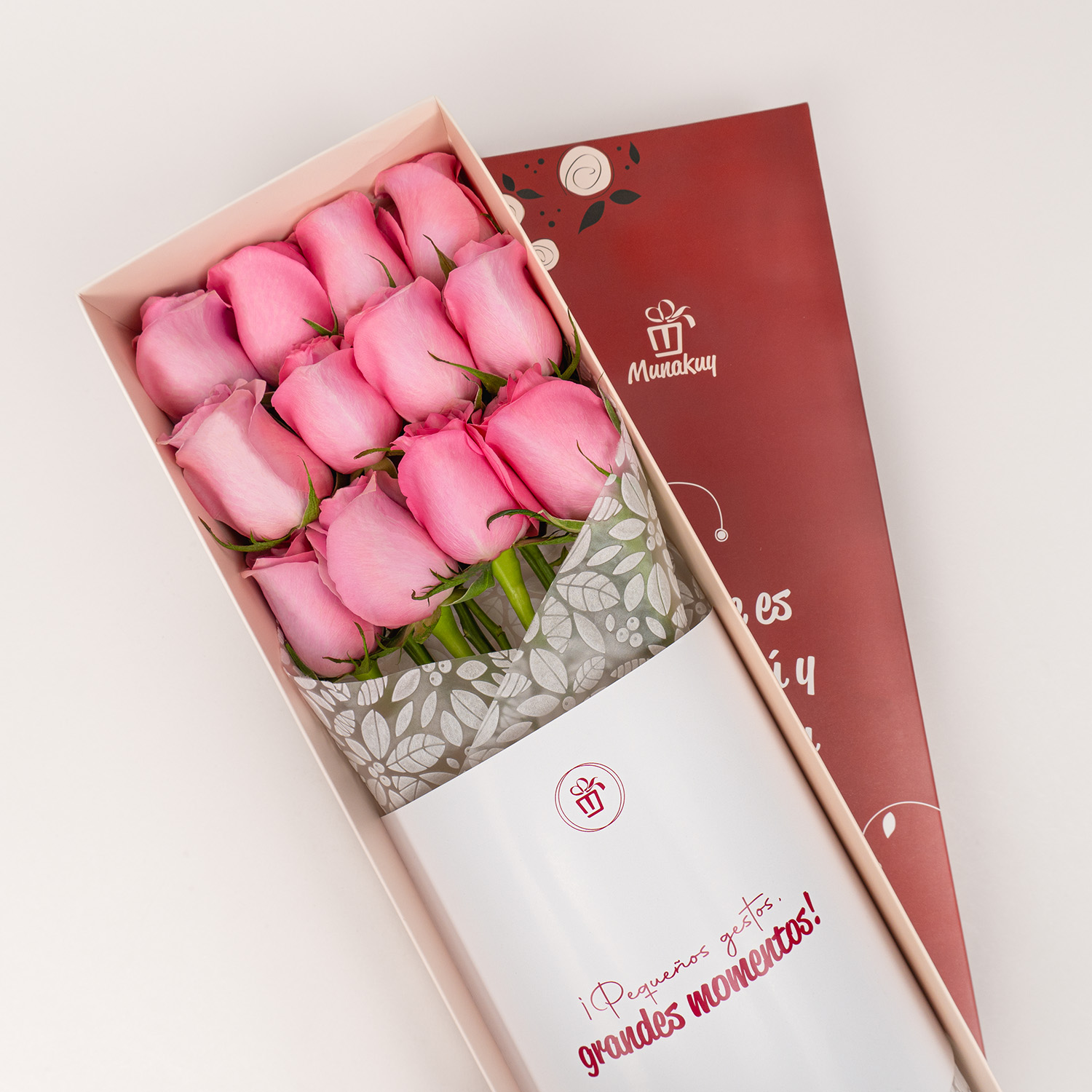 Caja 12 rosas rosadas